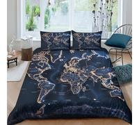 ZHUICHENG Mappa del mondo Set Di Biancheria Da Letto Con Stampa Di 3D,Geografia Copripiumino Con Cerniera 3 Pezzi,Incluso Copripiumino E Federe,Biancheria Da Letto Per Ragazzi E Ragazze re（220x240cm）