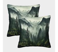 ZHUICHENG Montagne fumose Federa Per Cuscino Set Di 2 Per La Zona Giochi Bambini Foresta nebbiosa Copricuscino Adatto Per L'uso Esterno Copricuscino 45x45cm