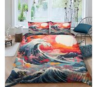 ZHUICHENG Onde in stile giapponese Set Di Biancheria Da Letto Con Copripiumino E Federe,motivo Color Reversibile,facile Da Lavare,anallergico,morbido E Liscio Matrimoniale re（220x240cm）