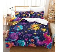 ZHUICHENG Pianeti 3 Pezzi Copripiumino Natale Microfibra Morbida Con Fodere Per Arte astrattota Copripiumino 3D Bedding Set All Size Anti-acaro Per Ragazzi E Ragazze singolo（140x200cm）