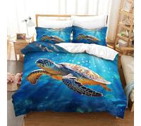 ZHUICHENG Tartaruga 3D Set Di Biancheria Da Letto Per Adulti E Bambini,3 Pezzi Per Letto Singolo,Matrimoniale,re Size,con Animali marini Copripiumino E Federa,Microfibra,con Lampo singolo（140x200cm）
