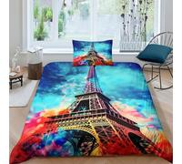 ZHUICHENG Torre eiffel 3D Set Di Biancheria Da Letto Per Adulti E Bambini,2 Pezzi Per Letto Singolo,Matrimoniale,re Size,con Tema Parigi Copripiumino E Federa,Microfibra,con Lampo singolo（135x200cm）