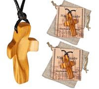 ZhuiFengA Collana con ciondolo a forma di croce in legno d'ulivo con cordino nero, 2 pezzi, per uomo e donna.