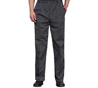 ZhuiKun Pantaloni da Cuoco Unisex, Pantaloni da Chef Uomo Pantaloni da Lavoro con Coulisse e Vita Elastica - Nero Bianca Strisce, 4XL