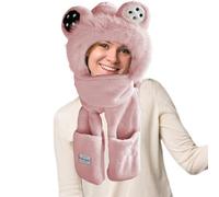 ZHUMCCY Sciarpa Con Cappuccio, Guanti Antivento Imbottiti, Sciarpa Cappello Con Orecchie Adorabile, Per Uso Quotidiano Viaggio Camminata Pattinaggio Casual Equitazione Scuola Pendolarismo Campeggio