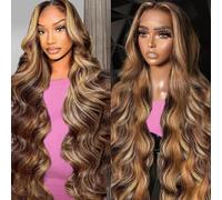 ZHUOBEI Parrucca frontale in pizzo da 36 pollici Highligh Ombre Capelli umani Evidenziare Onda del corpo Parrucche frontali in pizzo 13x6 Capelli umani Pre pizzicati HD Frontale 200 Densità Glueless 4
