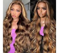 ZHUOBEI Parrucca frontale in pizzo Ombre biondo miele da 30 pollici parrucca frontale in pizzo 13x6 HD capelli umani 4/27 Evidenzia Ombre Body Wave Lace Frontal Glueless Parrucche Pre pizzicate con