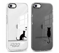ZhuoFan 2 Pezzi Cover per iPhone 7/8 / SE 2020/2022 4,7", Trasparente Morbida Silicone Custodia Aesthetic Motivo Sottile Leggera PC Antiurto AntiGraffio Bumper Protezione Case, Gatto 1