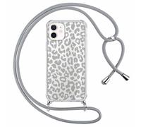 ZhuoFan Custodia con Cordino per iPhone 12 Pro/iPhone 12 6,1", Trasparente Aesthetic Modello Leopardo Disegni Cover con Collana Grigio Antiurto Case Regolabile Cellulare Girocollo per Femmina, 04