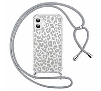 ZhuoFan Custodia con Cordino per iPhone 16 6,1", Trasparente Aesthetic Modello Leopardo Disegni Cover con Collana Grigio Antiurto Case Regolabile Cellulare Girocollo per Femmina, 04
