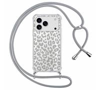 ZhuoFan Custodia con Cordino per iPhone 17 Pro Max 6,9", Trasparente Aesthetic Modello Leopardo Disegni Automne Cover con Collana Grigio Antiurto Case Regolabile Cellulare Girocollo per Femmina, 04