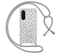 ZhuoFan Custodia con Cordino per Samsung Galaxy A26 5G 6,64", Trasparente Aesthetic Modello Leopardo Disegni Cover con Collana Grigio Antiurto Case Regolabile Cellulare Girocollo per Femmina, 04