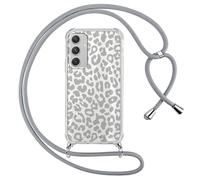 ZhuoFan Custodia con Cordino per Samsung Galaxy A34 5G 6,5", Trasparente Aesthetic Modello Leopardo Disegni Cover con Collana Grigio Antiurto Case Regolabile Cellulare Girocollo per Femmina, 04