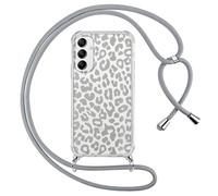 ZhuoFan Custodia con Cordino per Samsung Galaxy A35 5G 6,6", Trasparente Aesthetic Modello Leopardo Disegni Cover con Collana Grigio Antiurto Case Regolabile Cellulare Girocollo per Femmina, 04