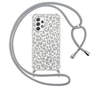 ZhuoFan Custodia con Cordino per Samsung Galaxy A52（5G） 6,5", Trasparente Aesthetic Modello Leopardo Disegni Cover con Collana Grigio Antiurto Case Regolabile Cellulare Girocollo per Femmina, 04