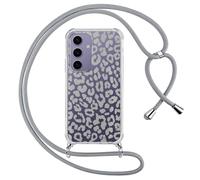 ZhuoFan Custodia con Cordino per Samsung Galaxy S24 5G 6,2", Trasparente Aesthetic Modello Leopardo Disegni Cover con Collana Grigio Antiurto Case Regolabile Cellulare Girocollo per Femmina, 04