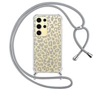ZhuoFan Custodia con Cordino per Samsung Galaxy S25 Ultra 5G 6,8", Trasparente Aesthetic Modello Leopardo Disegni Cover con Collana Grigio Antiurto Case Cellulare Girocollo per Femmina, 04