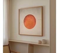 ZHUOYA 1 pezzo di arte murale minimalista in stile giapponese con luna di sangue e uccelli, stampa quadrata con paesaggio astratto per l'arredamento del soggiorno, 20x20 cm senza cornice