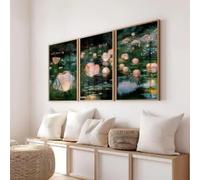 ZHUOYA 3 pezzi d'arte, dipinto su tela con paesaggio, dipinto Art Déco, piscina riflettente da giardino retrò, verde salvia e rosa decorativo (30X50X3CM/senza cornice)