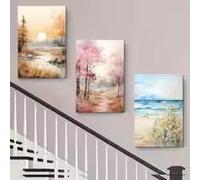 ZHUOYA 3 pezzi, dipinto decorativo su tela con paesaggio autunnale al tramonto sul lago, moderno e minimalista, per soggiorno, camera da letto, ingresso, parete artistica (60X80X3CM/senza cornice)