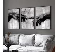 ZHUOYA 3 pezzi vintage in bianco e nero mano di Dio religioso retrò tela arte murale poster moderno camera da letto arredamento regali di festa (20X35X3CM/senza cornice)