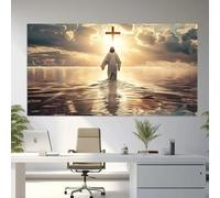 ZHUOYA Acquerello Gesù Cristo che cammina sull'acqua Paesaggio marino religioso Poster Tela Pittura Arte murale Immagini Decorazione della stanza 65x130cm Senza cornice