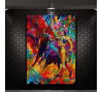 ZHUOYA Astratto Graffiti Corrida Spagnola Matador Toro Nero Selvaggio Animale Poster Tela Pittura Immagini Murali Decorazione Interni 50x70cm Senza Cornice