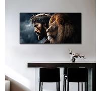 ZHUOYA Dio Gesù Cristo e il volto di leone, poster da parete, stampe astratte su tela, immagini di animali per l'arredamento moderno della stanza (20x30 cm)