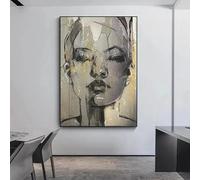 ZHUOYA Dipinti su tela con volti di donne in nero e oro, poster e stampe di ritratti di donne moderne, immagini artistiche da parete per la decorazione della stanza (60x90 cm)