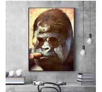ZHUOYA Dipinti su tela, poster e stampe, street art, quadri murali con animali per soggiorno, astratti, scimmie e gorilla che fumano, 30x50 cm, senza cornice