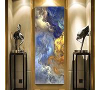 ZHUOYA Dipinto ad olio su tela con paesaggio blu astratto e irreale, poster e stampe da appendere per soggiorno moderno (35x105 cm/cornice interna)