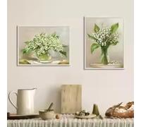 ZHUOYA Mughetti in un vaso di vetro, dipinto su tela, poster, stampa, quadri di fiori verde chiaro, decorazione da parete per la stanza, 60x90cmx2 senza cornice