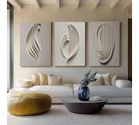 ZHUOYA Poster artistici geometrici beige neutro in rilievo astratto 3D, minimalismo moderno, stile giapponese Wabi-Sabi, dipinto su tela, decorazione per la stanza (60X90X3CM/senza cornice)