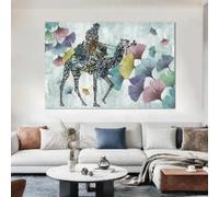 ZHUOYA Poster artistico con calligrafia araba, immagine di foglie di ginkgo con lettere nere che danzano, arte murale moderna, arredamento per soggiorno, stampa su tela 50x100 cm senza cornice