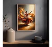 ZHUOYA Poster artistico con silhouette di danza indiana femminile, stampa tradizionale indiana, cultura dinamica, dipinto su tela, decorazione per la casa (80x120 cm)