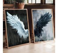 ZHUOYA Poster con ali d'angelo in bianco e nero, stampe su tela, arte murale astratta vintage per soggiorno, decorazione per la casa, poster 30x50cmx2 senza cornice