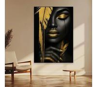ZHUOYA Poster con ritratto femminile glamour dorato, stampe moderne di ritratti di donne africane in nero e oro, dipinti su tela, decorazioni per camera da letto di lusso, 80x120 cm, senza cornice