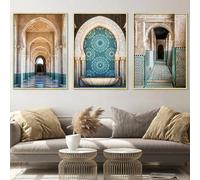 ZHUOYA Poster di architettura marocchina, stampa su tela, foto dell'arco della moschea, decorazione estetica per la parete del soggiorno, 30x50cmx3 senza cornice