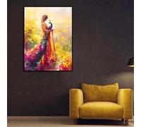 ZHUOYA Poster Hindu Devi, dipinto di donna pavone indiana, quadro d'arte femminile divina, stampa su tela spirituale, arredamento per la casa 30x50 cm senza cornice