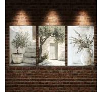 ZHUOYA Poster su tela piatta 2D, arte retrò con ulivo, stampe artistiche da parete con paesaggio mediterraneo, decorazione da parete per camera da letto, cucina, corridoio (70X90X3CM/senza cornice)