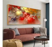 ZHUOYA Quadro astratto a olio economico su tela con nuvola verde rossa, pensa indipendente, per soggiorno, arte moderna, stampa poster 70x140 cm senza cornice