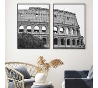 ZHUOYA Quadro su tela in bianco e nero con Colosseo, Italia, Roma, monumento antico, Colosseo, classico, quadro da parete, soggiorno (70 * 110X2CM/cornice)
