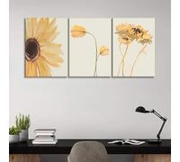 ZHUOYA Set di 3 tele da parete con girasoli e papaveri - Pittura a olio di paesaggio con tema floreale moderno e Art Déco, decorazione per interni (60X90X3CM/senza cornice)