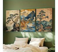 ZHUOYA Stampa su tela con paesaggio di fiume e alberi di montagna giapponese, poster tradizionale coreano per l'arredamento moderno della casa (60X90X3CM/senza cornice)