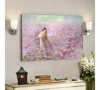 ZHUOYA Stampa su tela Gesù che tiene in braccio un agnello smarrito nei campi di fiori rosa, decorazione murale cristiana ispiratrice per casa e ufficio (55x75 cm/tela)