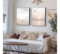 ZHUOYA Stampe su tela con paesaggio beige, spiaggia, mare e onde, perfette per poster di paesaggi naturali, piante e mare, per l'arte del soggiorno (20 * 30X2CM/cornice)