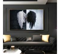 ZHUOYA Stampe su tela moderne in bianco e nero con ali d'angelo e piume, dipinti su tela per la decorazione del soggiorno, 50x100 cm, senza cornice