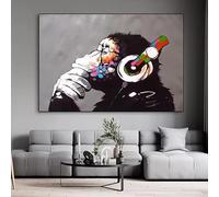 ZHUOYA Street Graffiti Monkey With Headphones Wall Art Poster Modern Abstract Orangant Decor Canvas Painting Room Prints Murals (20x30cm/Frameless)