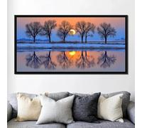ZHUOYA Tramonto dorato, riflesso, paesaggio, dipinto su tela, alberi invernali, silhouette, natura, fotografia, poster, decorazione da parete per la casa, 30x60 cm, senza cornice