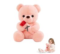 Zhuporn Orsacchiotto Peluche con Rosa, 25CM Orso di Peluce per San Valentino, Orso de Peluche Peluch Morbida, Orsacchiotto Rosa, Adatto per Fidanzata Bambini Compleanno Sorprese Romantiche Natale